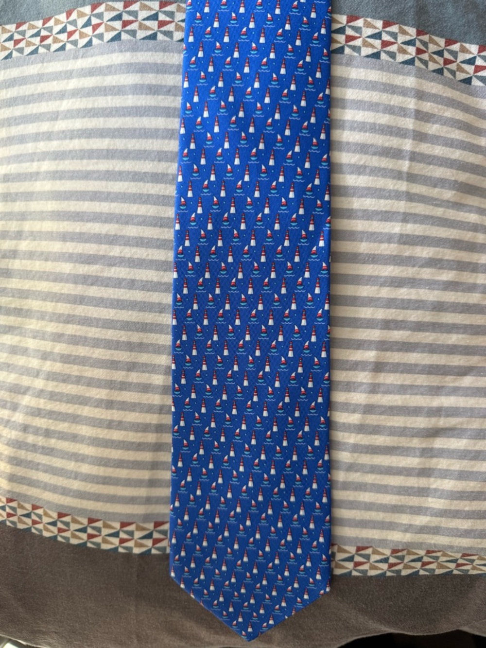 Salvatore Ferragamo Blue Sailboat Print Silk Tie